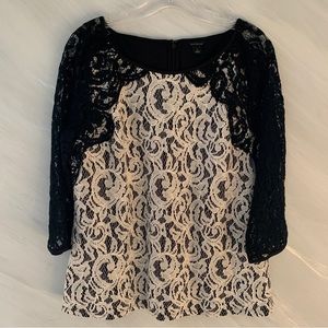 Ann Taylor L Lace Back Zip Boat Neck 3/4 Sleeve Blouse